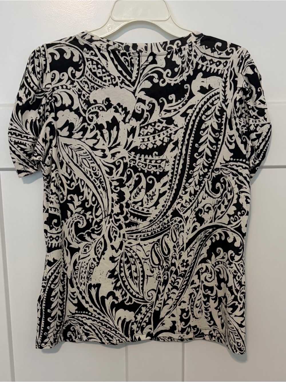 Lauren Ralph Lauren Blouse Top Black & White Paisley Floral Print Medium - Picture 3 of 3